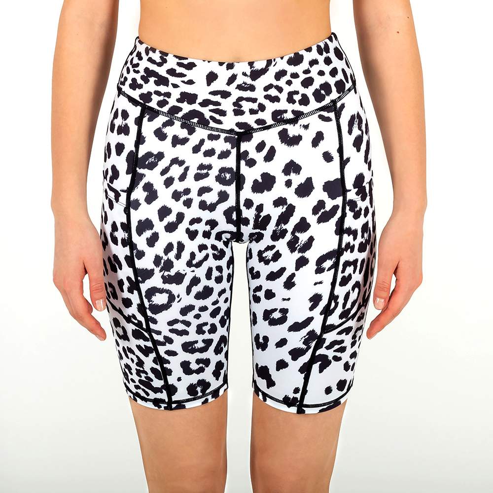 biker shorts yoga hero white leopard front view