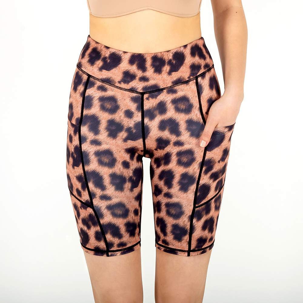 leopard biker shorts with pockets view yoga hero