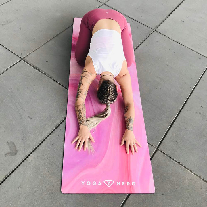travel mat pink marble 1mm yoga hero