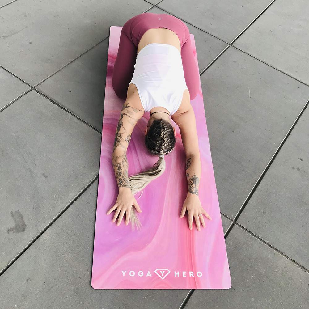 travel mat pink marble 1mm yoga hero