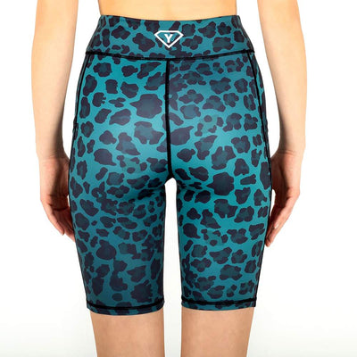 Yoga Hero biker shorts green leopard back view