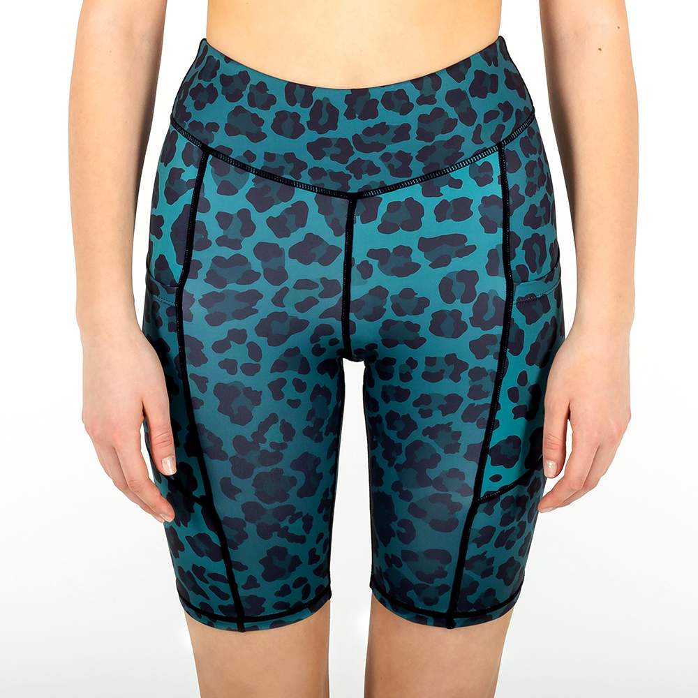 Yoga Hero biker shorts green leopard front view