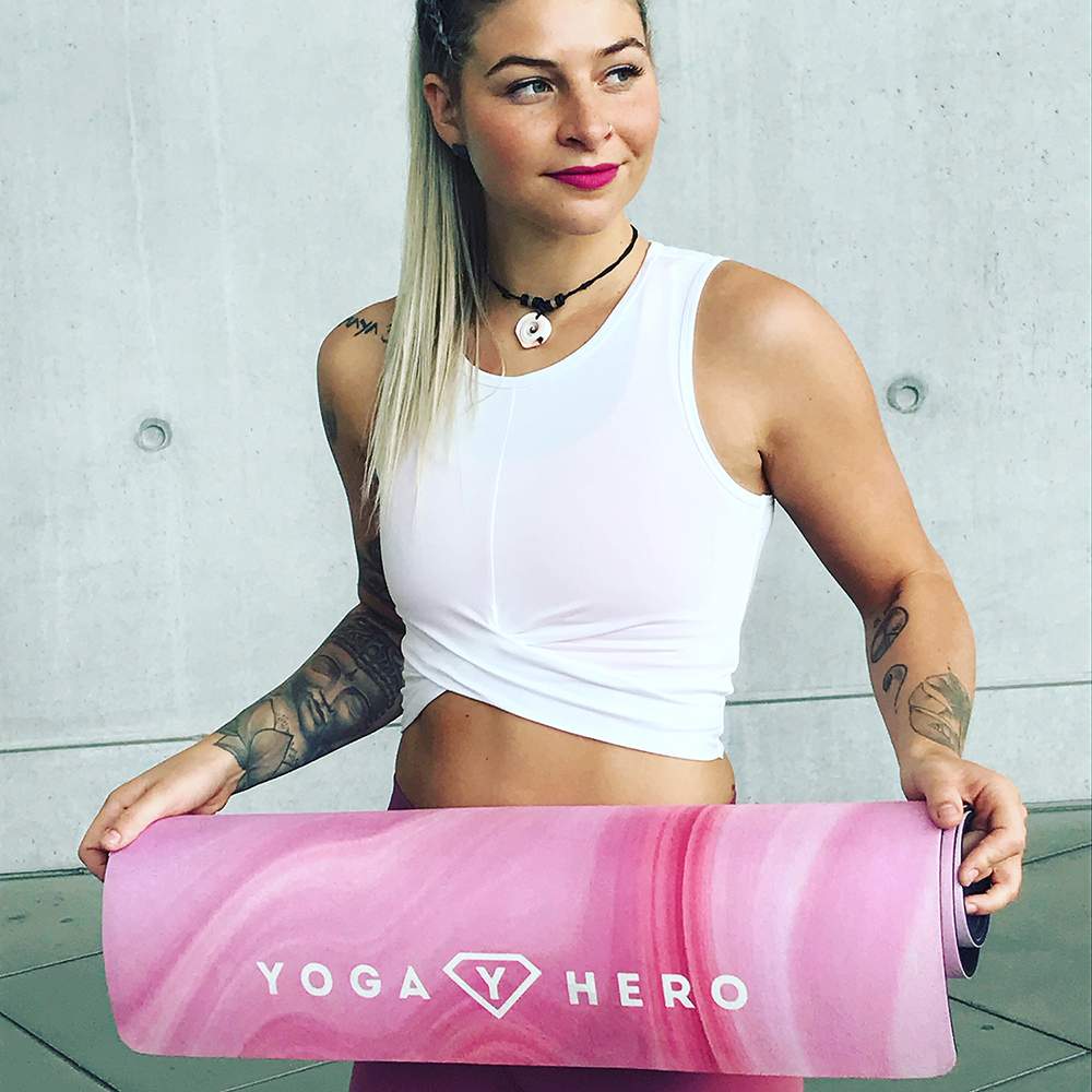 yoga hero travel mat pink marble 1mm 